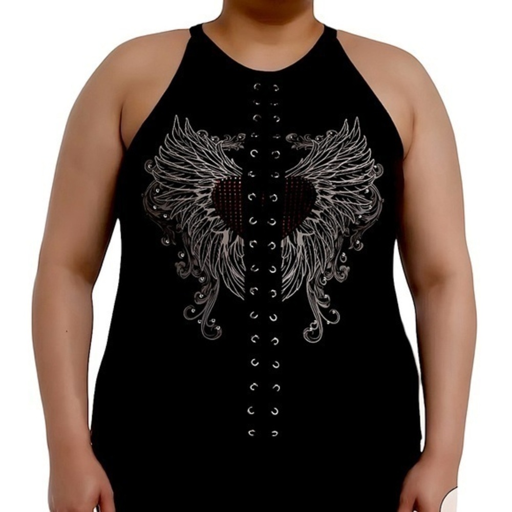 HOT TOPIC Winged‎ Heart Lace-Up Tank Top NWT